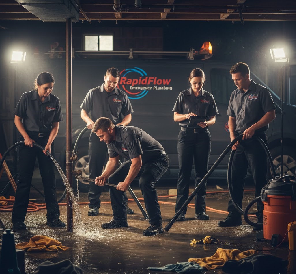 RapidFlow Emergency Plumbing team working on pipes in Seattle